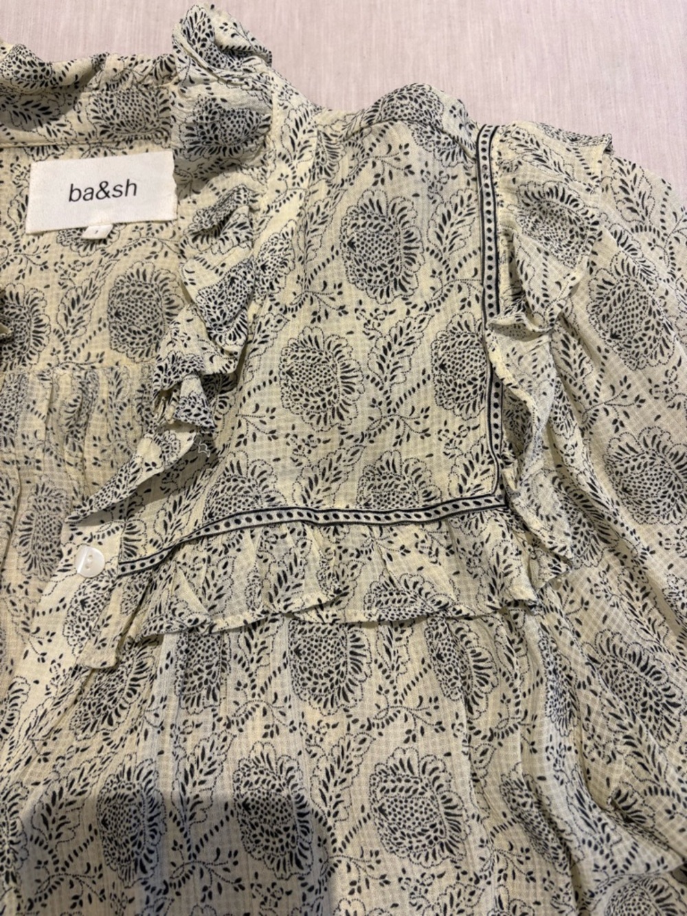 BORA ba&sh cream Paisley Ruffle Button-Up Blouse - Picture 6 of 10
